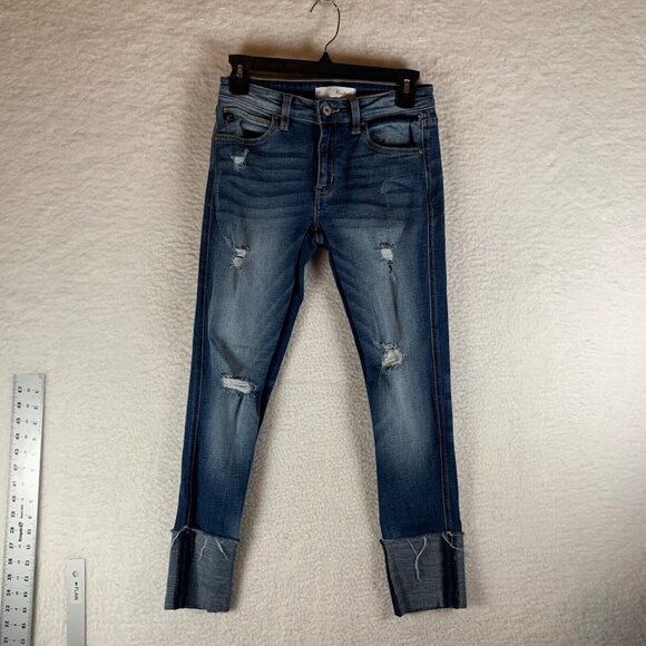 KanCan Women's Mid Rise Distressed Ankle Skinny Jeans Medium Wash Size 5/26 9011 - Picture 1 of 9